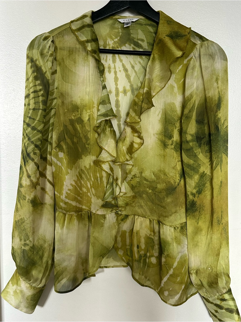 GUESS Green Ruffle V-Neck Blouse